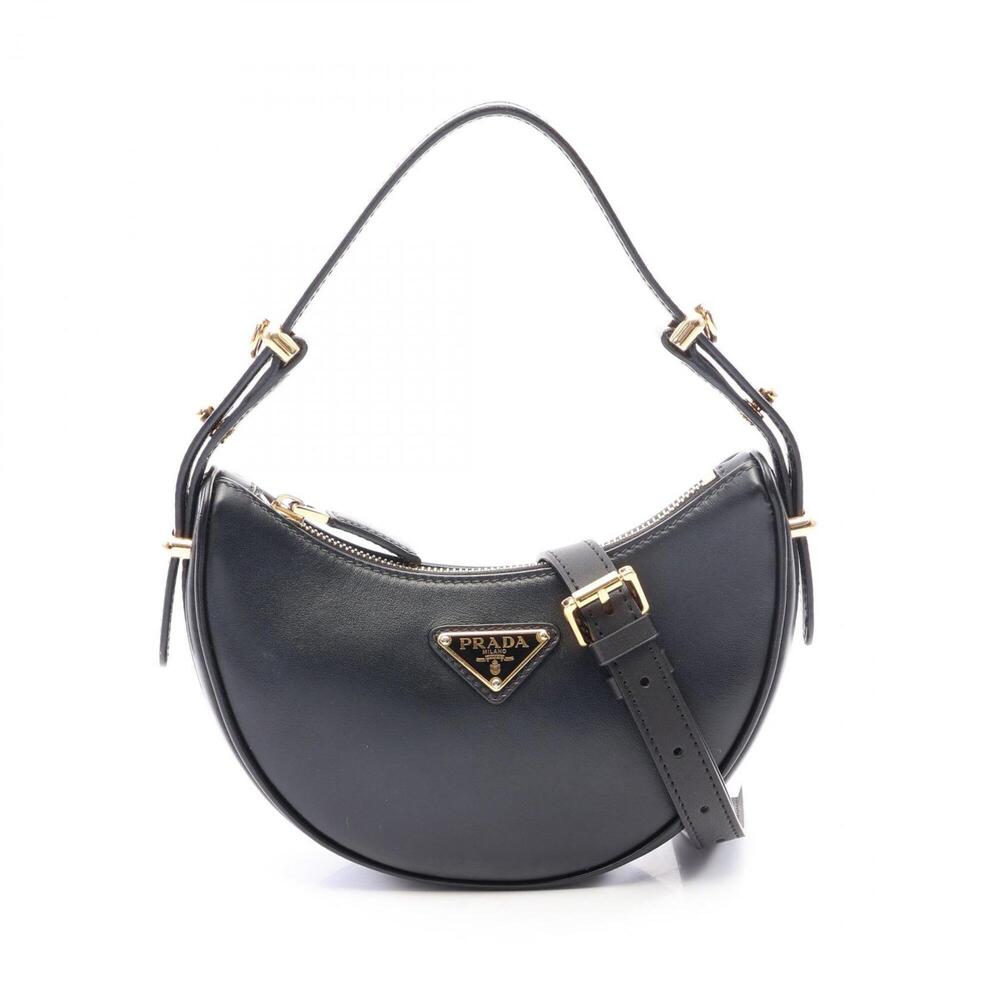 Prada SOFT CALF ARCHE 2-Way Handbag, Leather, Women's, Black, 1BC194